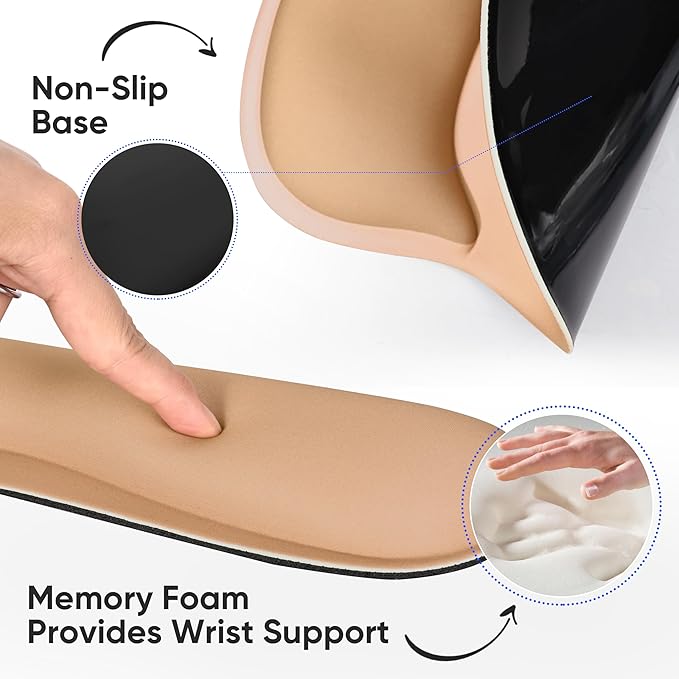 Wrist Rest Support for Mouse Pad Keyboard Set Circle Coaster Gaming Mouse Pad Ergonomic Gel Memory Foam Set for Computer, Laptop, Office, Pain Relief, Comfortably Typing Brown KM-32