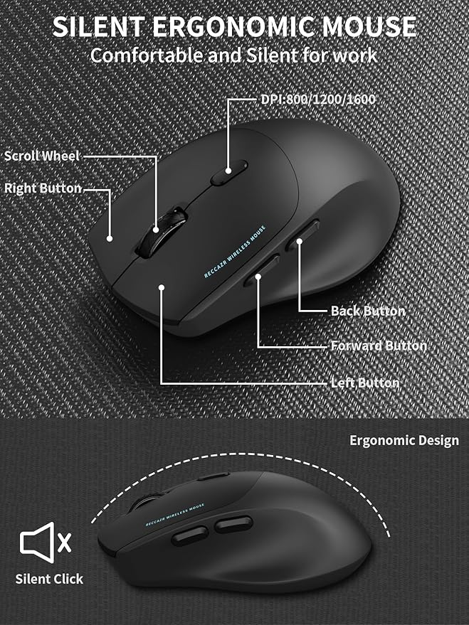 Wireless Keyboard and Mouse Combo,2.4G Full Size Wave Keys Ergonomic Keyboard with Wrist Rest for Natural Typing, 3 DPI Adjustable Ergonomic Silent Mouse for Computer/Laptop/Windows/Mac (Black)