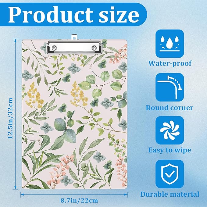 Botanical Garden Leaves Clipboard Decorative Clip Board with Metal Clip A4 Standard Size 12.5" X 8.7" for Teacher Students Nurses Office