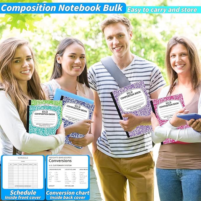 24 Pack Large Composition Notebooks Bulk 9.75 x 7.5 in Wide Ruled Composition Books 12 Color Assorted Marble Journal Notebook 60 Sheets per Book for Aldult Student College Office Back to School Supplies