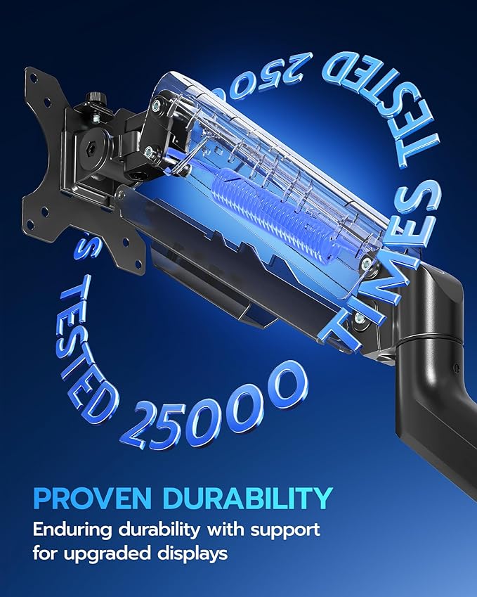 ARES WING Heavy Duty Single Monitor Arm - Fully Adjustable Monitor Mount for 17"-40" Ultrawide Screens Up to 26.4 lbs with Clamp/Grommet Desk Mount and USB A/C, 75/100 Vesa Mount, Black