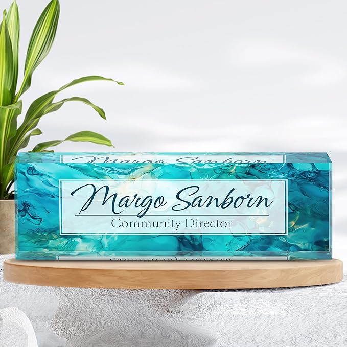 Personalized Name Plate for Desk, Custom Desk Name Plate, Acrylic Name Plate Office Desk Accessories, Personalized Office Gifts for Coworkers Teachers, Employee Appreciation Gifts (Ocean)