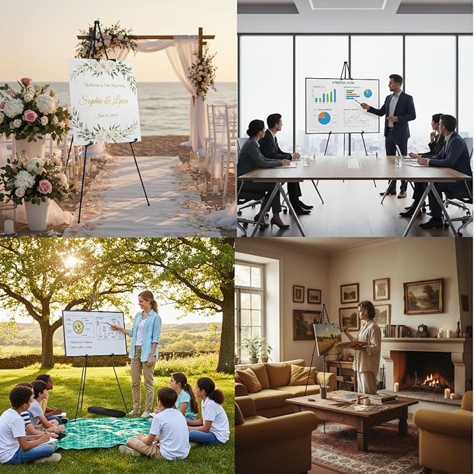 MXG Portable Folding Art Easel Stand for Sign,Painting&poster Display,66" Black Adjustable Height sign holder for Adults, Wedding, Classroom & Outdoor Use,with Wind Clips