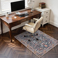 Anidaroel 36"x48" Office Chair Mat for Hardwood Floor/Tile, Anti-Slip Computer Chair Mat, Vintage Desk Floor Mats, Low Pile Floral Bird Office Rugs for Rolling Chairs, Taupe Under Desk Rug