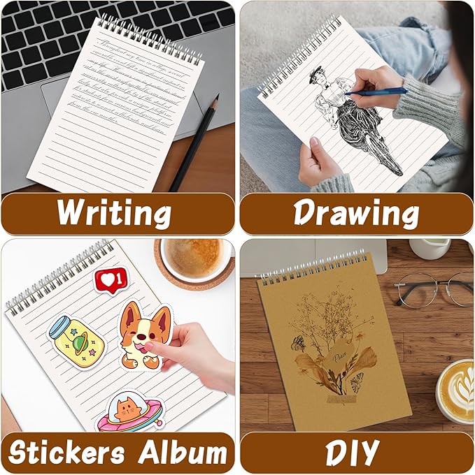 OSIMIG 24 Pack A5 Spiral Notebooks Bulk with Kraft Cover, 8x5.5 Inch Lined Paper Travel Journaling Notebooks, Composition Notebook for School Office Supplies, 80 Sheets 160 Pages