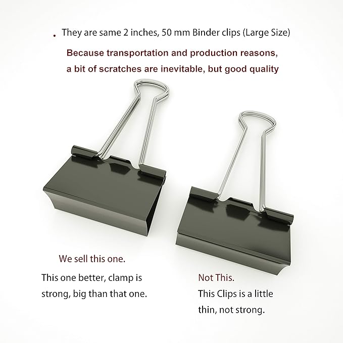 Nctinystore Binder Clips Large Metal Clamp 2 inch / 50 mm (Black, 06-PCS)
