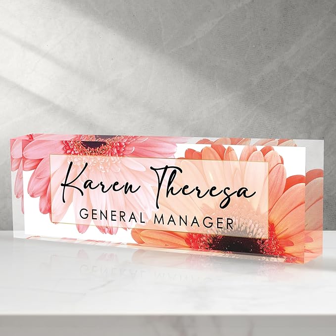 Custom Office Name Plate, Personalized Gifts for Women & Men, Appreciation Gifts for Employees, Boss, Teacher - Office Desk Accessory (African Daisy)