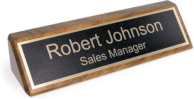 ExcelMark Personalized Walnut Wood Business Desk Black Name Plate with Gold Letters - 2"x 8"