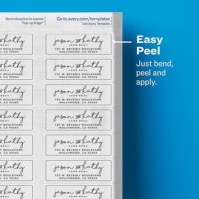 Avery Glossy Clear Address Labels, Sure Feed Technology, Laser/Inkjet, 1" x 2-5/8", 300 Labels, 5 Packs (6521)