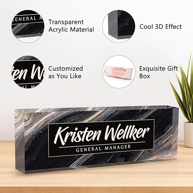 Desk Name Plate Personalized Name Plate for Desk, Office Desk Decor, 3D Style Personalized Plaque Name Plates for Desks Custom Appreciation Gifts for Boss Lady Employee Coworkers (Gilded Black)