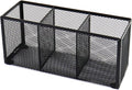 Black Mesh Pen Pencil Holder, Small Metal Desk Organizer Desktop Stationery Office Supplies Acessories Storage Stand, 3 Compartments Brushes Holder for Home School Classroom Teachers