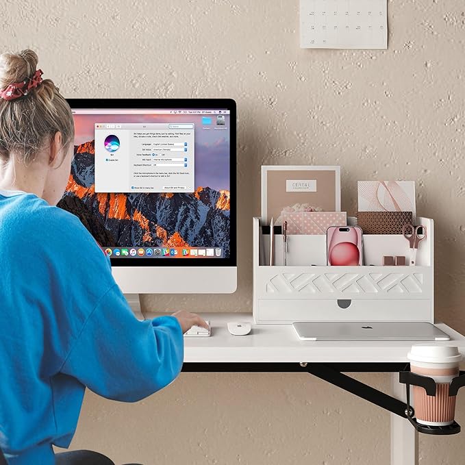 Wisuce Bamboo Mail Organizer Countertop Desktop with Drawer - Desk File Organizer for Office Supplies All-in-One Desk File Drawer with Pencil Holder for Paper Letter Envelope Bill