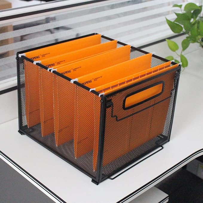 SETTFRFE Letter Size Metal Mesh Hanging File Folder Organizer Crate Basket, Black