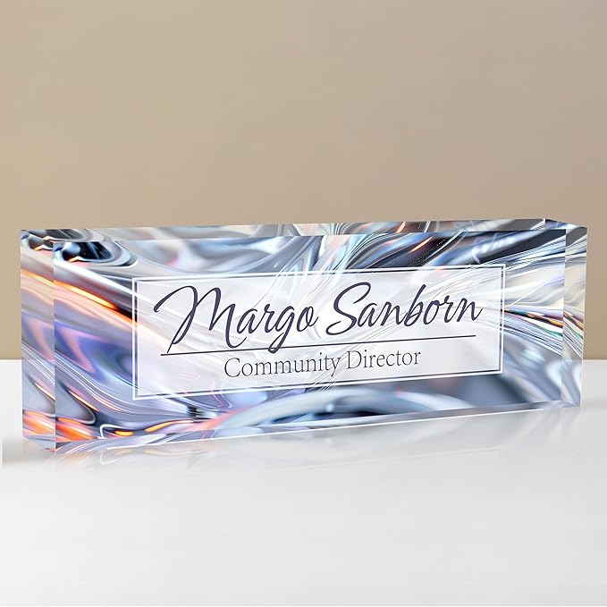 Personalized Name Plate for Desk, Custom Desk Name Plate, Acrylic Name Plate Office Desk Accessories, Personalized Office Gifts for Coworkers Teachers, Employee Appreciation Gifts (Silver Crystal)