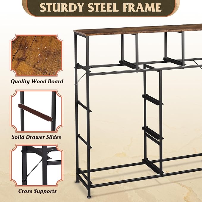 WLIVE 9 Drawer Dresser, Fabric Storage Tower for Bedroom, Hallway, Closet, Tall Chest Organizer Unit for Bedroom with Fabric Bins, Steel Frame, Wood Top, Easy Pull Handle, Black and Rustic Brown