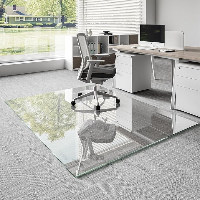 Koonmi Chair Mat for Carpet, Tempered Glass 50"x65" Office Chair Mat, Glass Chair Mats Protector with Rounded and Polished Edges, Ideal for Hardwood Floor, Wooden Floor, Carpet, Desk Rolling Chair