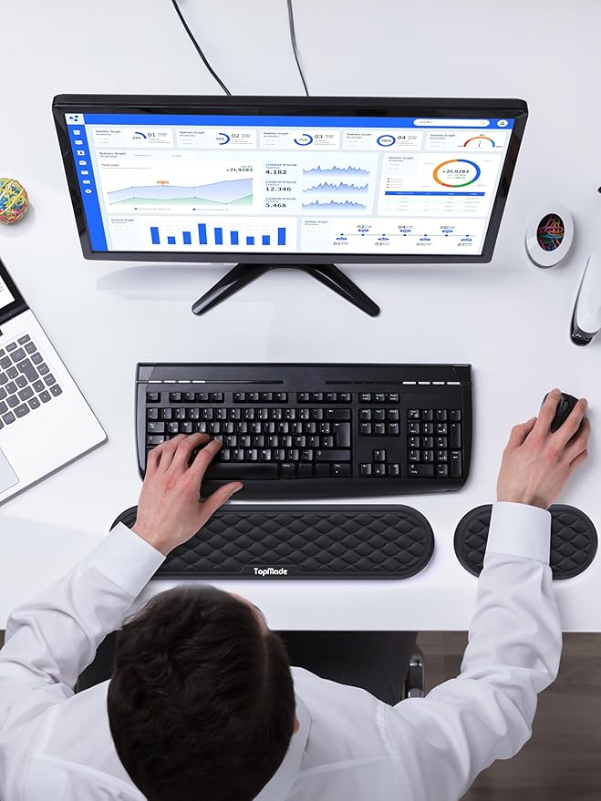 TopMade Upgraded Wider Wrist Rest Set, Soft Memory Foam Keyboard Hand Rest Pad, Computer Ergonomic Keyboard Mouse Wrist Support for Typing Pain Relief, Comfort for Office, Gaming, Study, Black