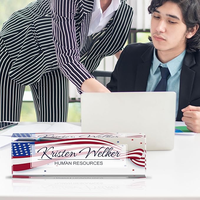 Personalized Name Plate for Desk Custom Acrylic Desk Name Plate Custom Employee Appreciation Gifts Office Gifts for Women, Men, Boss, Coworkers, Teacher, Nurse (Flag 2)