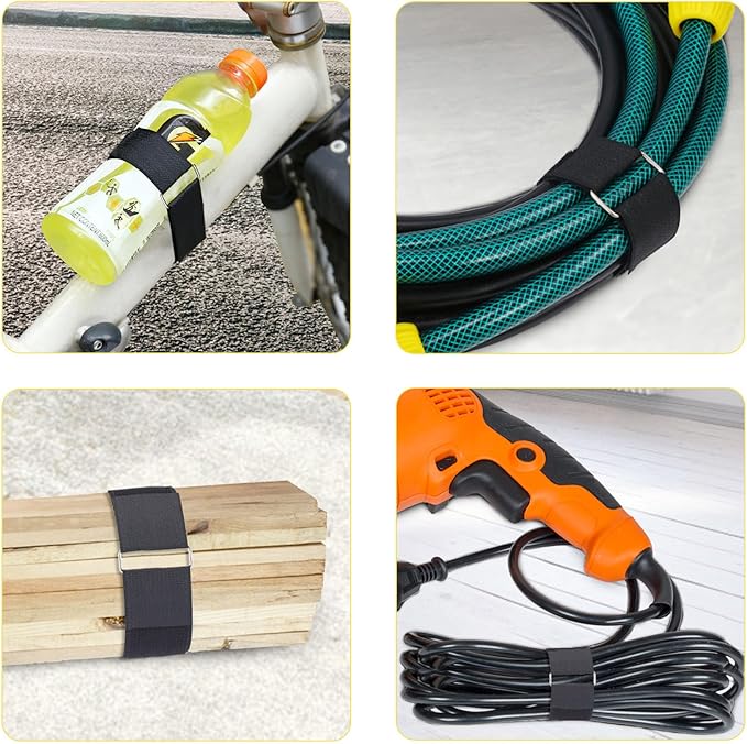 1.5"x16ft Hook and Loop Straps with 15 Metal Buckles, Adjustable Fastening Cable Straps, Cut-to-Length Cinch Strap, Reusable Nylon Securing Cord Ties for Organizer or Storage, Black