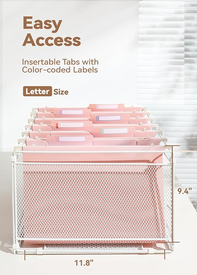 Plastic High Capacity Hanging File Folders, Letter Size, 4" Expanding Accordion Pocket with Movable Dividers, Pink Colors, Heavy Duty for Filing Cabinet, Insertable Tabs, 6 Pack