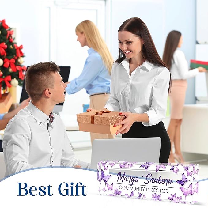 Custom Desk Name Plate Personalized, Acrylic Name Plates for Desk, Office Decor Personalized Gifts for Teacher Coworkers Boss Nurse (American Flag 3)