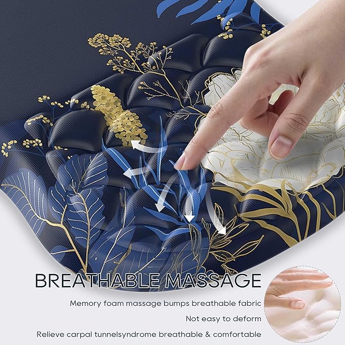 Ergonomic Mouse Pad with Wrist Rest, Flower Mouse Pad with Massage Design，Soft Mousepad for Carpal Tunnel Pain Relief with Integrated Memory Foam Slope Massage Bulge for Wireless Mouse & Desk