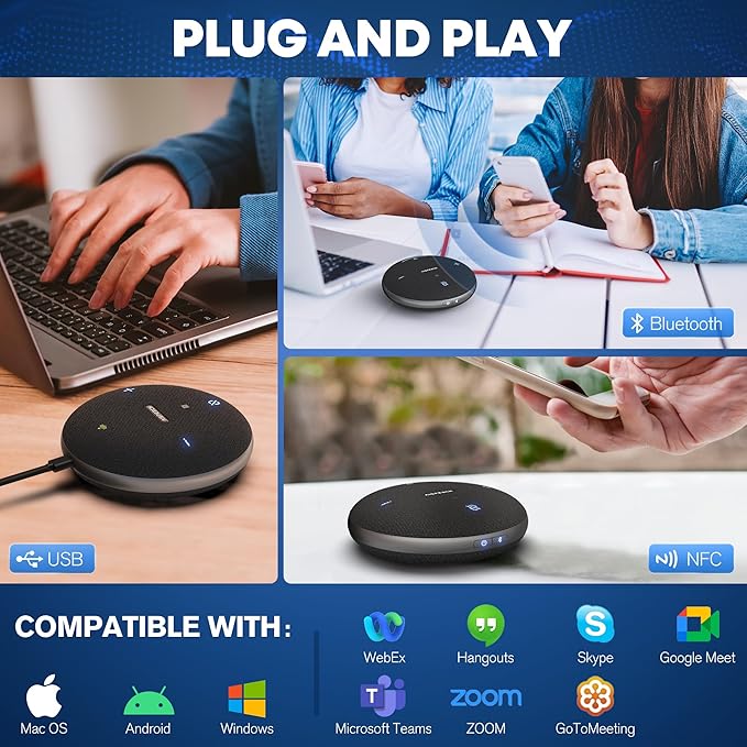 AISPEECH M4 Pro Speakerphone, Conference Microphone with Directional Voice Pickup, Enhanced Voice Pickup, AI Transcription, AI Noise Reduction, USB C, Bluetooth Speakerphone for Personal Workspaces