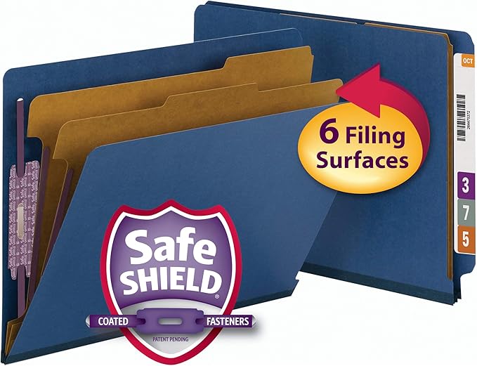 Smead End Tab Classification Folder, Letter, Straight, 2 Dividers, Dark Blue, 10 per Box (26784) (Pack of 3)