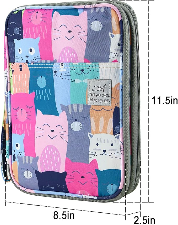 YOUSHARES 192 Slots Colored Pencil Case, Large Capacity Pencil Holder Pen Organizer Bag with Zipper for Prismacolor Watercolor Coloring Pencils, Gel Pens for Artist (Learning Cat)