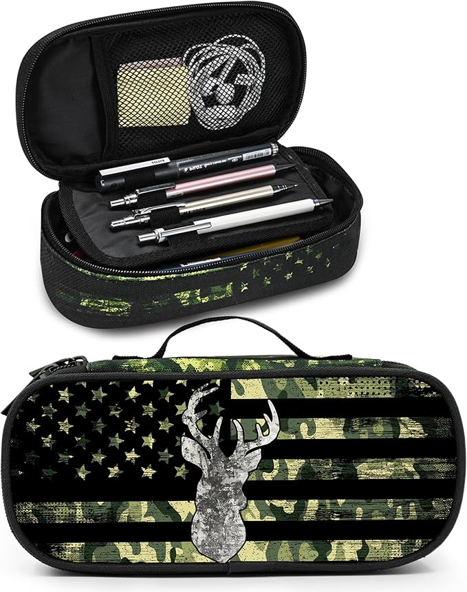 Camo Deer Pencil Case Pencil Pouch Large Capacity Pen Bag School Office Organizer Stationery Storage Box For Girls Boys Teen Kids