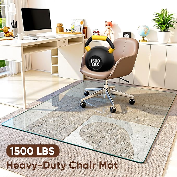 Antok Tempered Glass Chair Mat, 48"x72" Office Chair Mat for Carpet & Hardwood Floors, Heavy Duty 1/5" Desk Chair Mat for Smooth Rolling at Home or Office