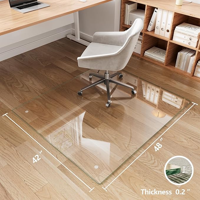 Koonmi Chair Mat for Carpet, Tempered Glass 42"x48" Office Chair Mat, Glass Floor Mat Protector with Rounded and Polished Edges,Ideal for Hardwood Floor, Carpet, Office, Desk, Rolling Chair