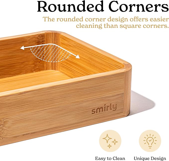 SMIRLY 8-Piece Bamboo Kitchen Drawer Organizer Set for Large and Small Utensils, Multi-use Storage Box - Bathroom, Nightstand, Jewelry, Cutlery, Knife, Spice, Towel, Junk Drawer Tray