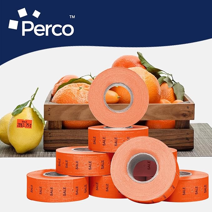 Perco 1 Line Sale Fluorescent Red Labels - Case of 30 Sleeves, 240,000 Blank Pricing Labels for Perco Lite, X, Plus and Pro 1 Line Price and Date Guns