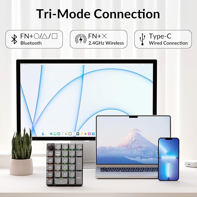 Keychron K0 Max Wireless Low-Profile Number Pad, QMK/VIA Programmable, Hot-Swappable Brown Switch, RGB Backlit, 2.4GHz & Bluetooth 5.3, 1000Hz Polling Rate, with Knob, for Windows/Mac