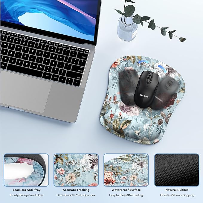 TECKNET Keyboard Wrist Rest and Mouse Pad with Wrist Support, Memory Foam Set for Computer/Laptop/Mac, Lightweight for Easy Typing & Pain Relief Ergonomic Mousepad