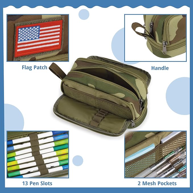 ATRIPACK Tactical 4 Compartments Pencil Case for Boys,Big Canvas Pen Pouch Bag, Large Capacity Pen Box, Tool Bag for Middle School College Office Organizer for Kids Men Women Adult Teens