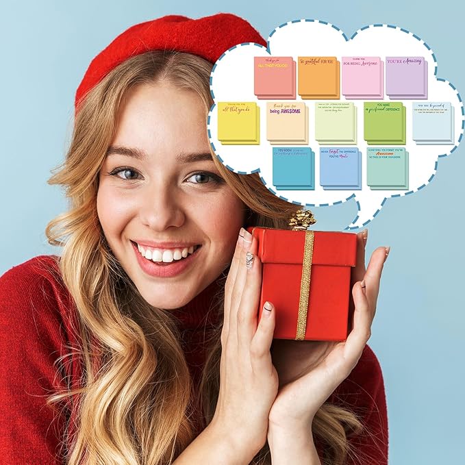 Yinder 12 Pcs Employee Appreciation Sticky Notes New Year Gift Bulk Motivation Sticky Note Pads Inspirational Gift for Teacher Nurse Staff Coworker Office Supply 3 x 3'' (Appreciation,Multicolor)