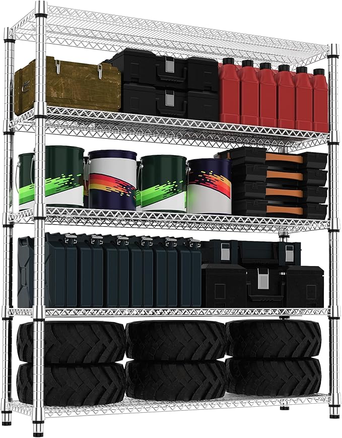 5 Tiers Shelf 3300 lbs Steel Storage Shelving Utility Shelving Unit Steel Organizer Wire Rack for Home,Kitchen,Office,Garage Chrome 17.7" D x 47.2" W x 70.3" H