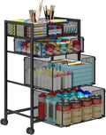 4-Tier Rolling Utility Cart with 3 Drawers, Craft Organizer and Storage with DIY Divider, Art-Craft Supplies with Caster Wheels, Multi-Functional Storage for Classroom, Office, Paints, Artifacts