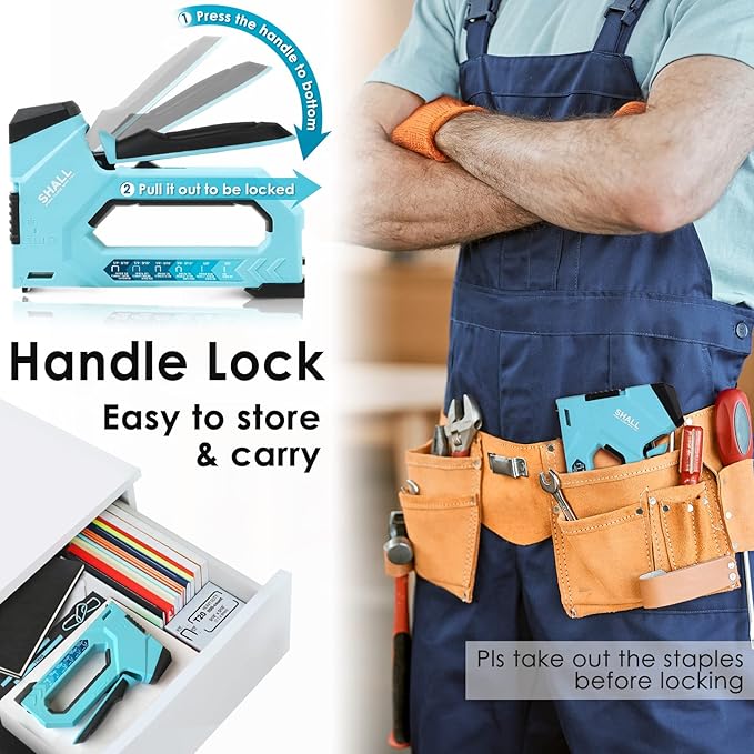SHALL 6-in-1 Staple Gun Heavy Duty - Upholstery Stapler Nail Gun with 4000 Counts Staples, Manual Brad Nailer with Staple Remover for Wood, Crafts, Fabric, Cable, Wall, Decoration, Furniture