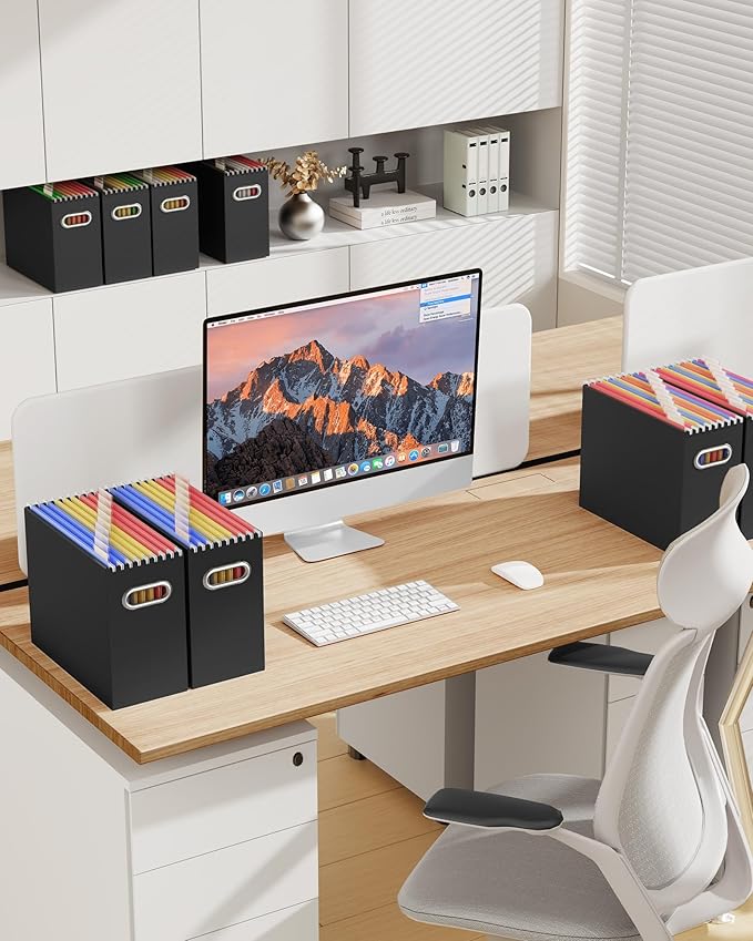 Oterri Cardboard File Organizer Box for Hanging File Folders Letter Size,File Box for Computer Desk,File Cabinet,Working Home,Office,Classroom(Black, Letter Size - 1 Pack)