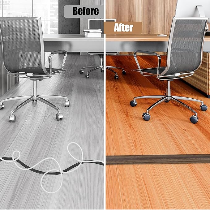 Floor Cord Cover Self Adhesive Cord Hider,3.3FT Cable Management, Extension Strip Protector for Wires, Prevent Cable Trips for Offices, Gyms, Exhibitions Cavity:0.47"(W) x 0.35"(H) Wood Walnut