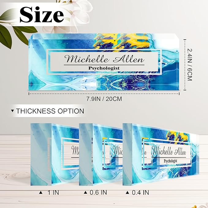 Ship Next Day-Custom Name Plate for Desk, Desk Name Plate Personalized, Acrylic Office Desk Accessories, Appreciation Gifts for Coworkers Employee Teachers Boss Women Men (Blue Sea)