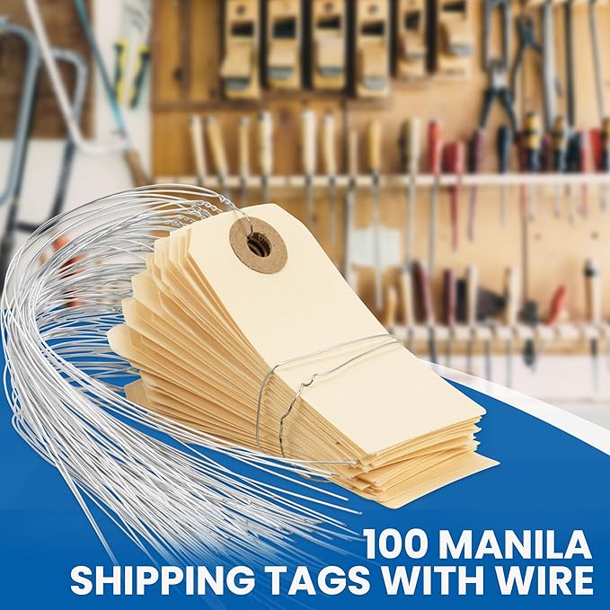 Perco Manila Shipping Tags with Metal Wires — Small Durable Blank Paper Tags 2¾″ x 1⅜″ — Ideal for Labeling and Inventory Use — Box of 100