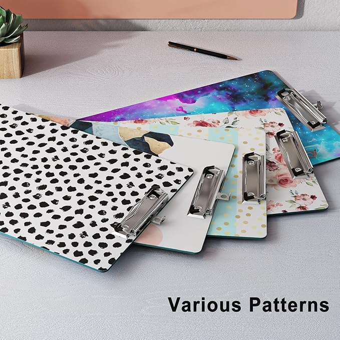 Cute Clipboard Wood Design Decorative A4 Letter Size Clip Boards for Classroom Office, Standard Size 9" x 12.5" with Low Profile Metal Clip - Black Dots