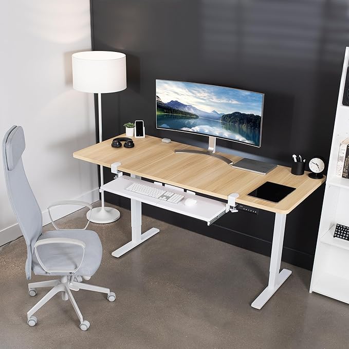 VIVO Extra Long Clamp-on Computer Keyboard and Mouse Under Desk Slider Tray, 34 x 11 inch Pull Out Platform Drawer, White, MOUNT-KB15EW
