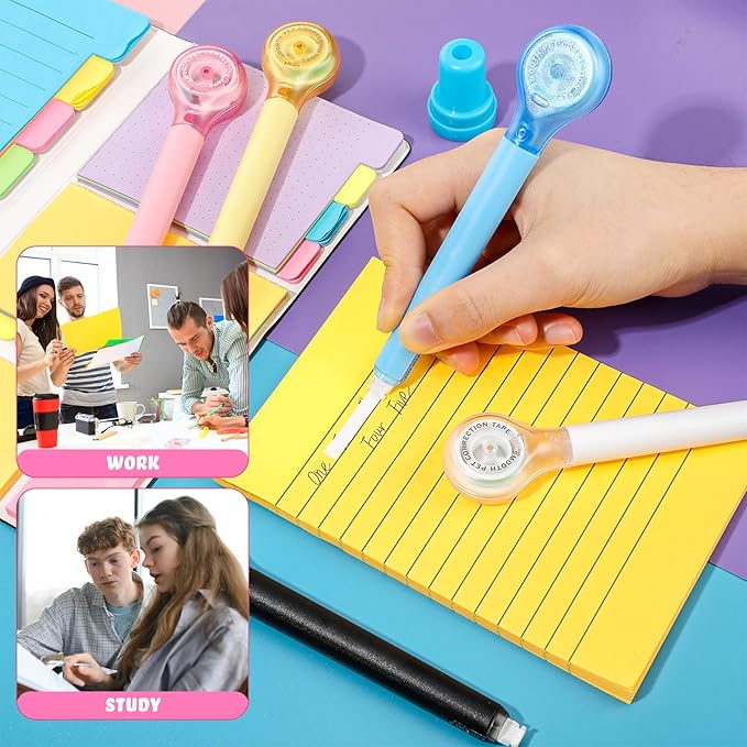 Gersoniel 25 Pack Correction Tape Pen Correctional Ink Tape Push Pull Protective, Easy to Use Applicator for School Office Supplies, 0.2 x 236 Inch (Bright Colors)