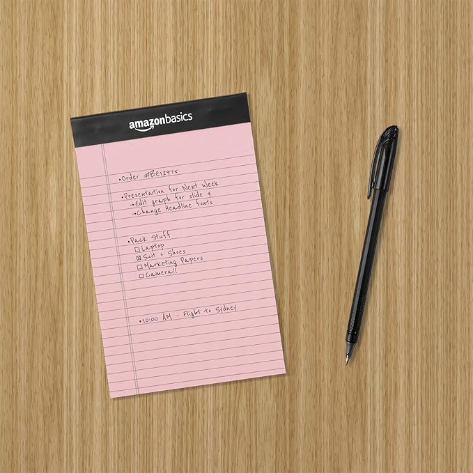 Amazon Basics Narrow Ruled 5-Inch by 8-Inch Lined Writing Note Pads, 6 Count (50 Sheet Pads), Multicolor