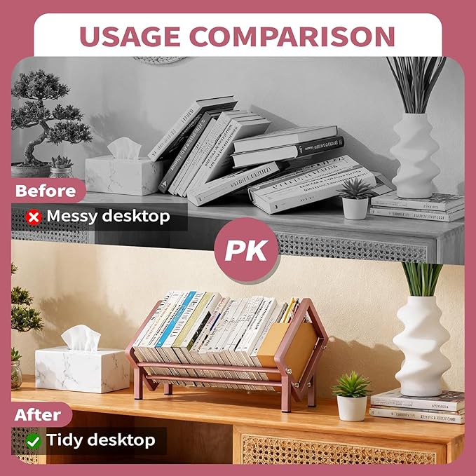 ENCIMART Desktop Bookshelf Organizer, Tabletop Book Shelf Organizer Bookshelves Storage Rack for CDs/Magazine/Books Display, Tilting Bookcase Desk Shelf for Top of Desk in Living Room, Home, Office